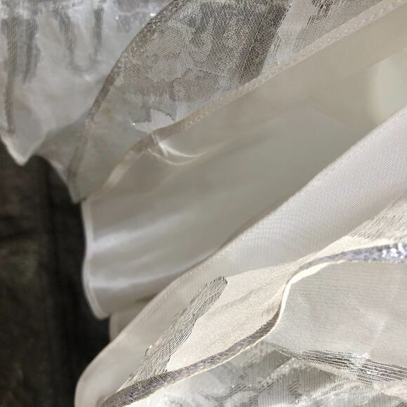 Aidan Mattox White Silver Metallic Halter Cross Back Maxi Gown Dress - Picture 8 of 11